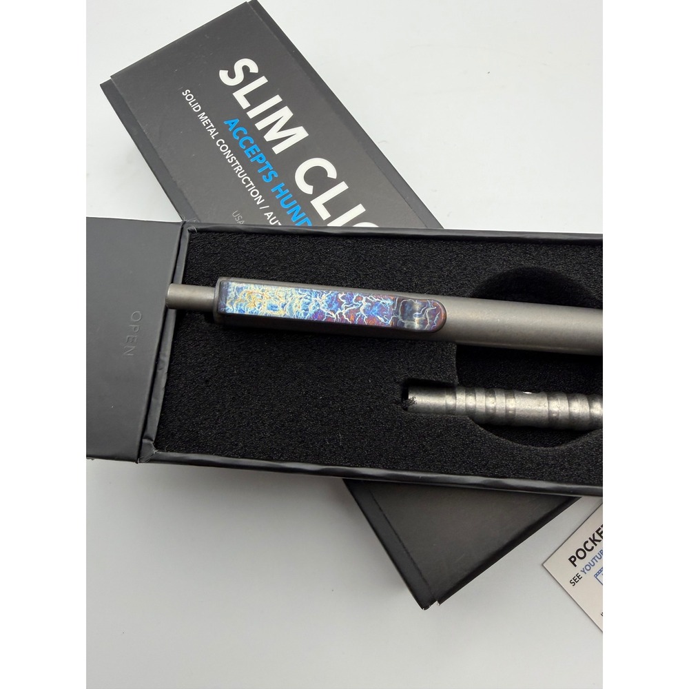 Big Idea Design Slim Click Pen Stonewashed Titanium Lightning Anodized Clip
